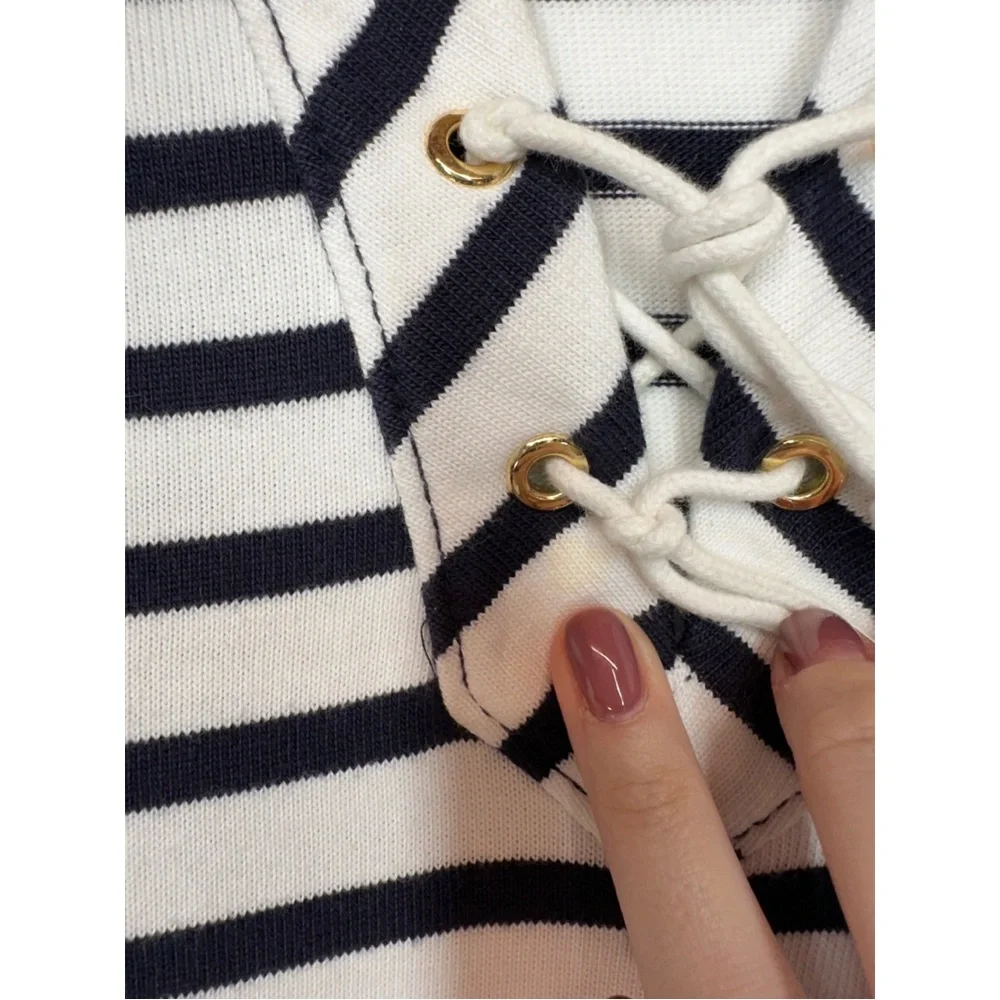 kate spade Navy and White Striped Sleeveless Lace-Up Shift Dress - Picture 9 of 10